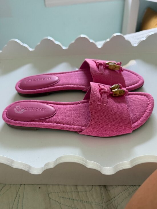 J Mclaughlin Shoes - NWOT J McLaughlin Hot Pink Linen Slides with Bamboo Tassels